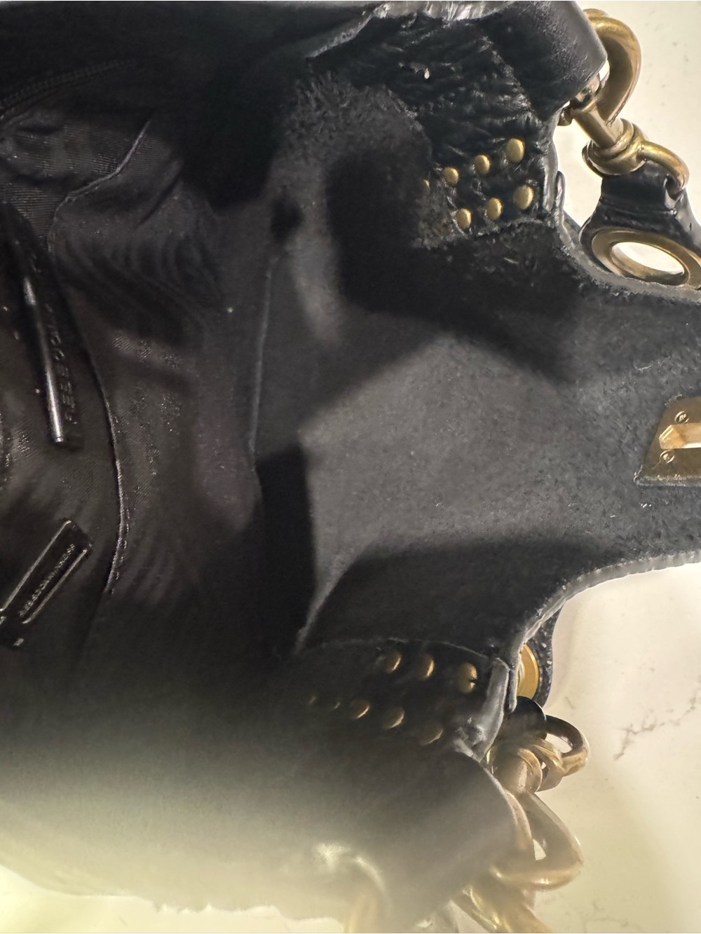 Rebecca Minkoff Black Pebbled Leather Crossbody with Gold Ring Detail - Picture 12 of 13